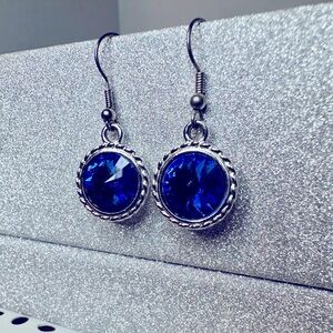 Royal Blue Swarovski Crystal Silver Dangle Earrings